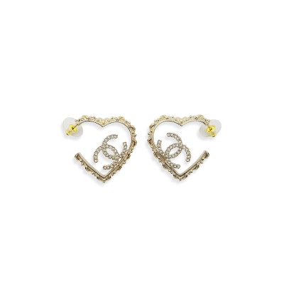 CHANEL COCO MARK HEART HOOP EARRINGS GOLD STRASS AND CHAMPAGNE GOLD HARDWARE ABF267